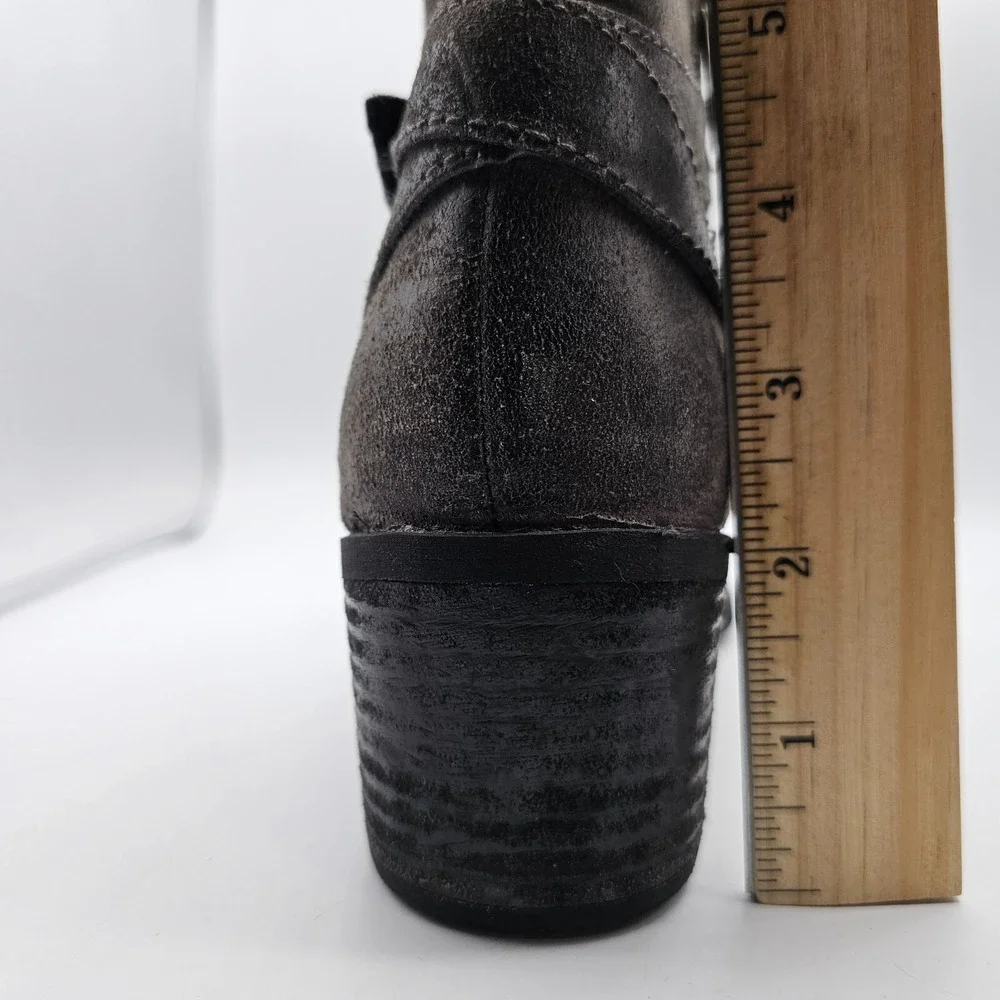 Born Womens Binghamton Ankle Booties 8.5‎ Gray Taupe Suede Moto Boot Block Heel